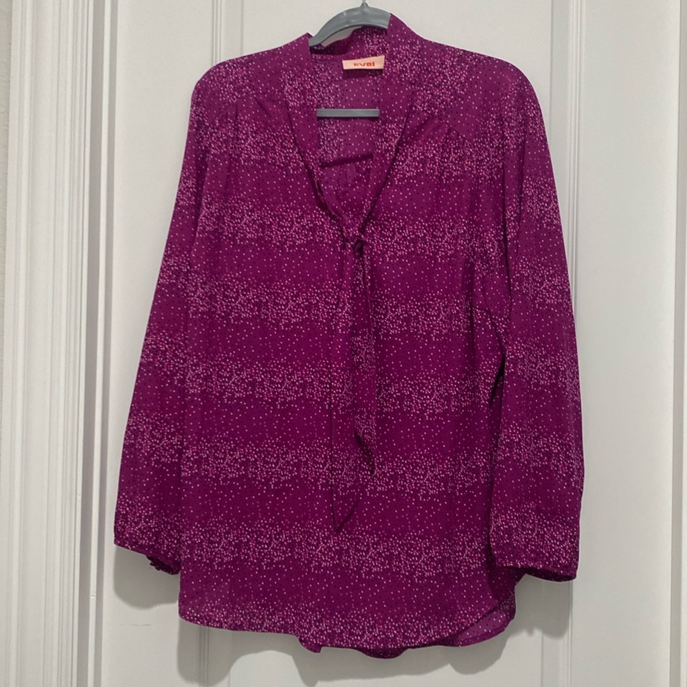 Womens Evri Tie Neck Fuchsia dotted top 1x